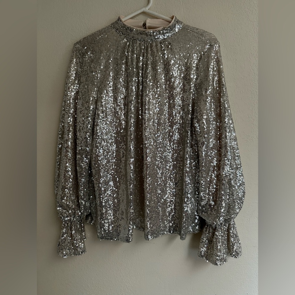 BOLD elements Shimmering Silver Sequin Blouse - image 1